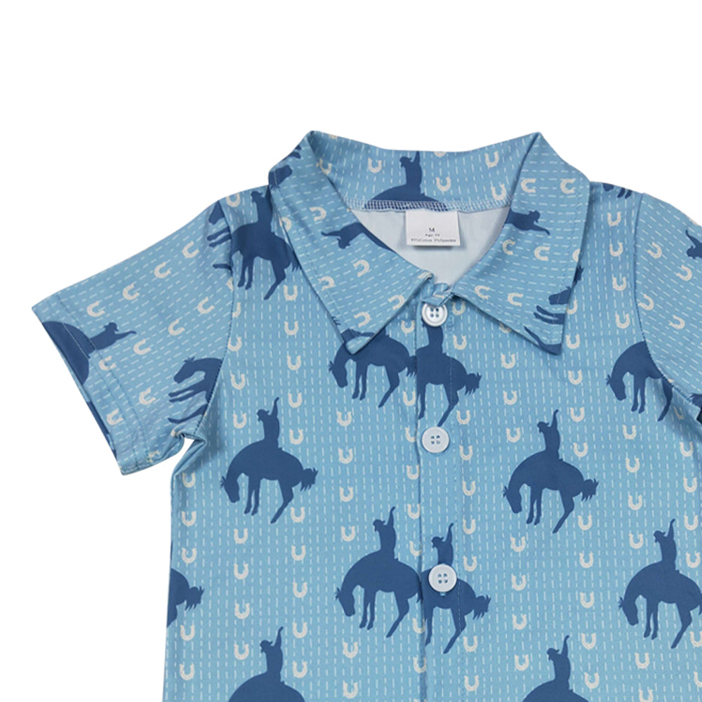 Baby Boys Western Blue Horse Short Sleeve Shirts Tops