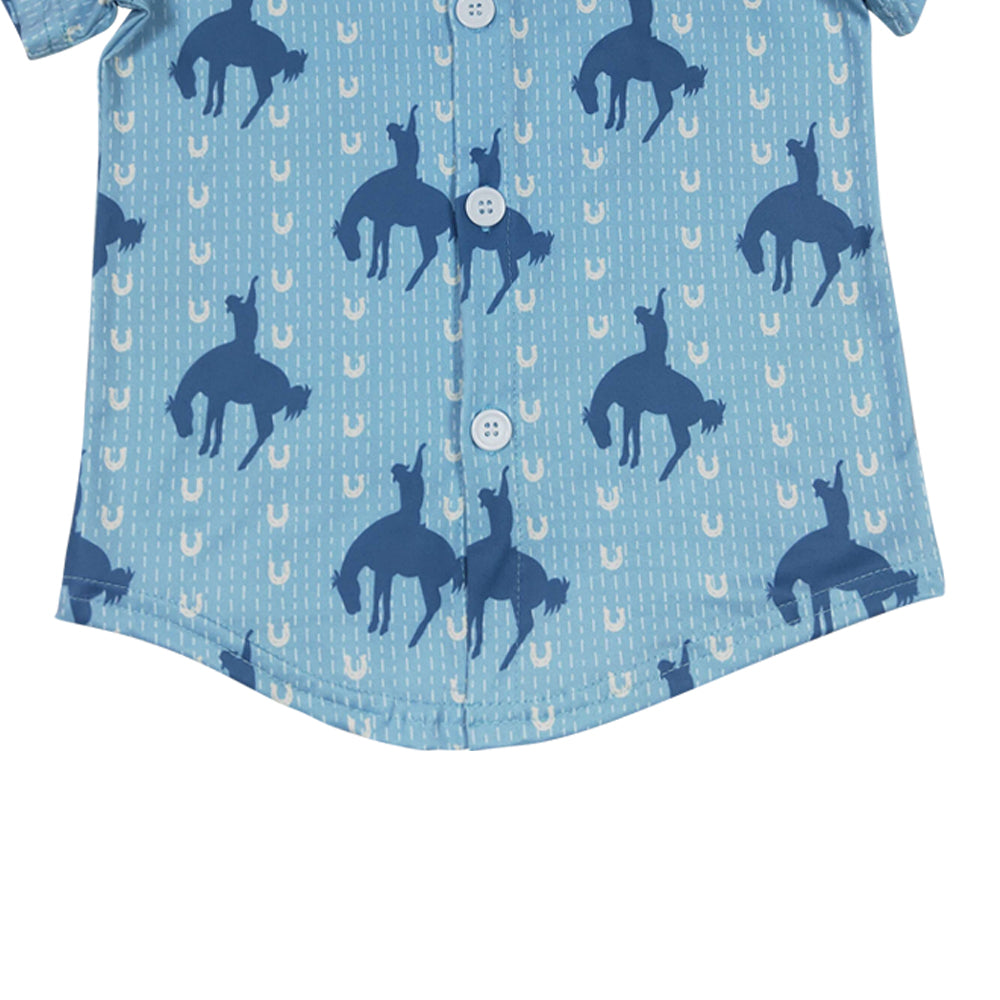 Baby Boys Western Blue Horse Short Sleeve Shirts Tops