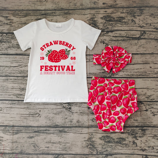 Baby Kids Girls Strawberry Summer Bummie Sets