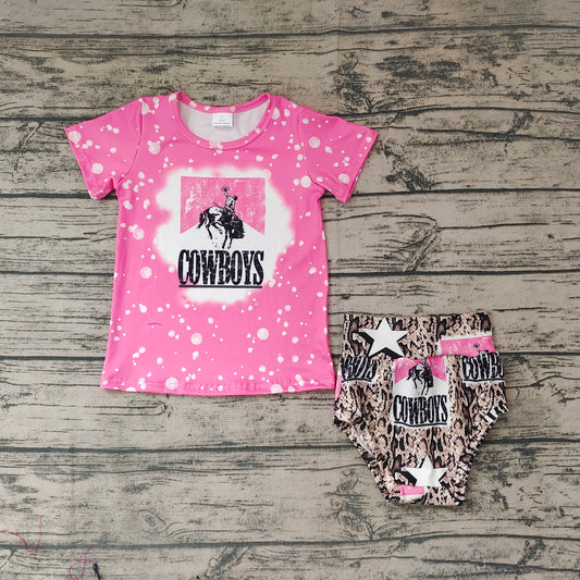 Baby Girls Pink Cowboys Tops Star Bummie Sets