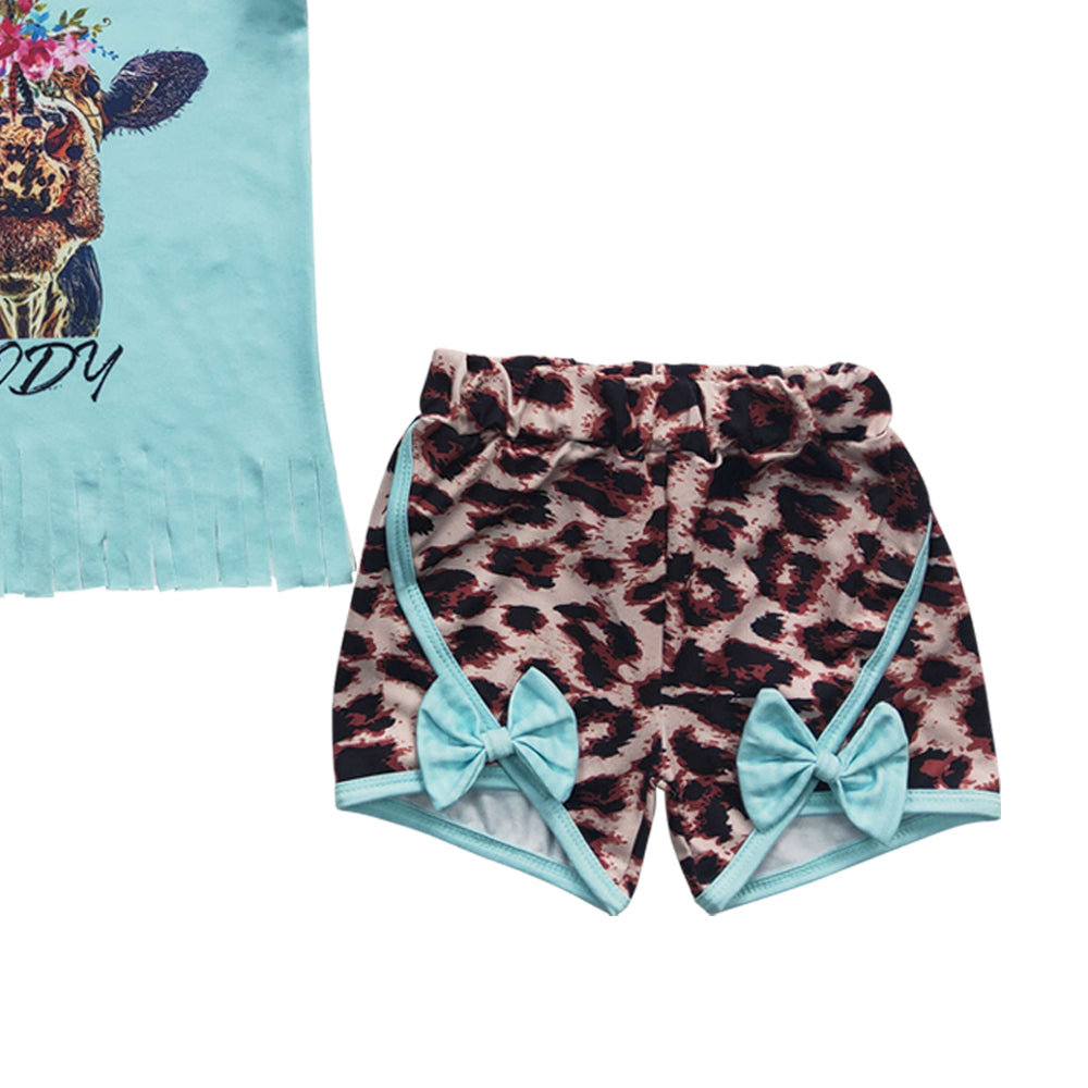 Baby Girls Cow Leopard bow Summer Shorts Sets