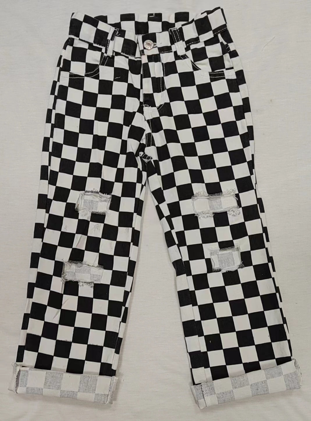 Baby Boys Black Check Denim Cool Pants