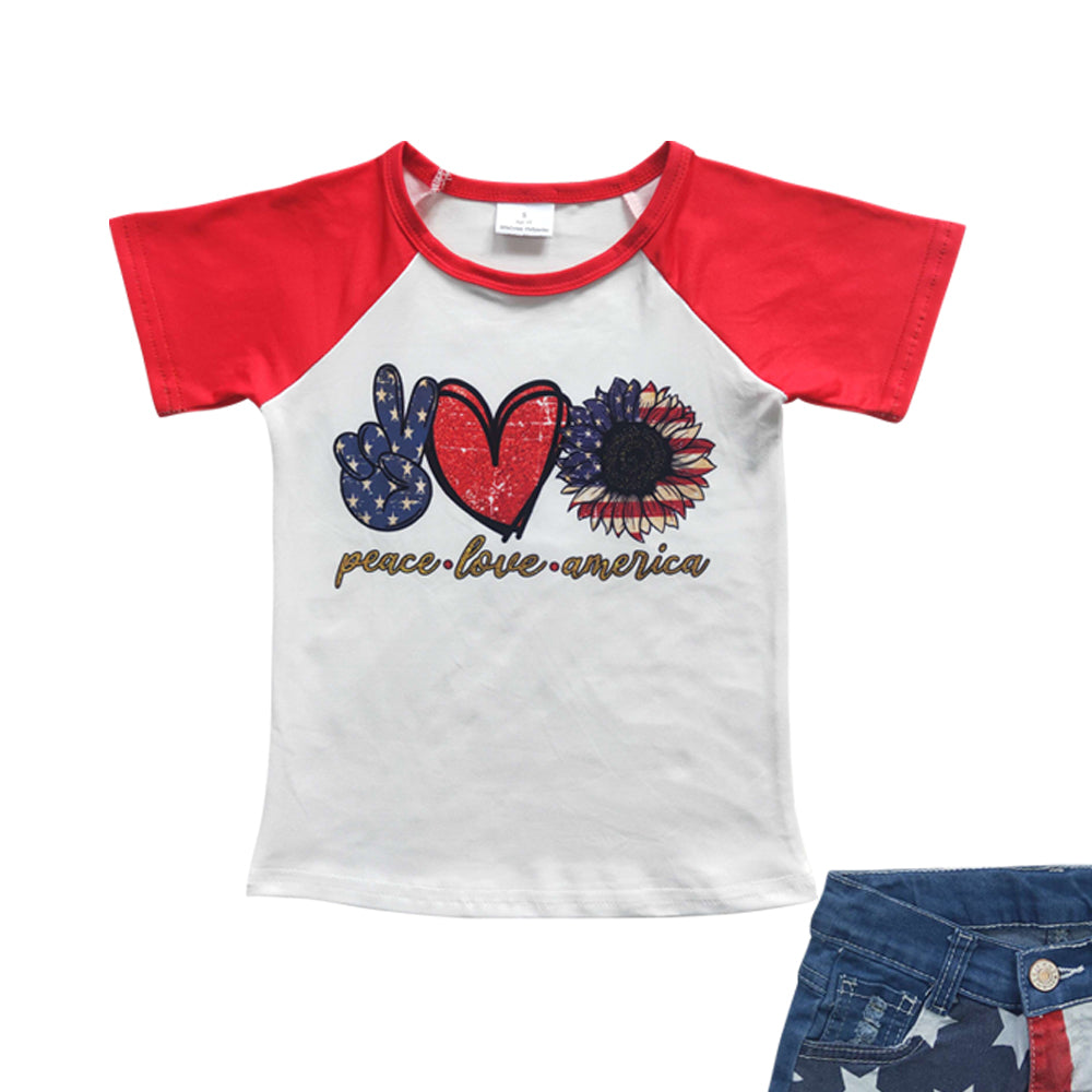 Baby Girls Red 4th Of July Shirts Star Denim Shorts clothes sets