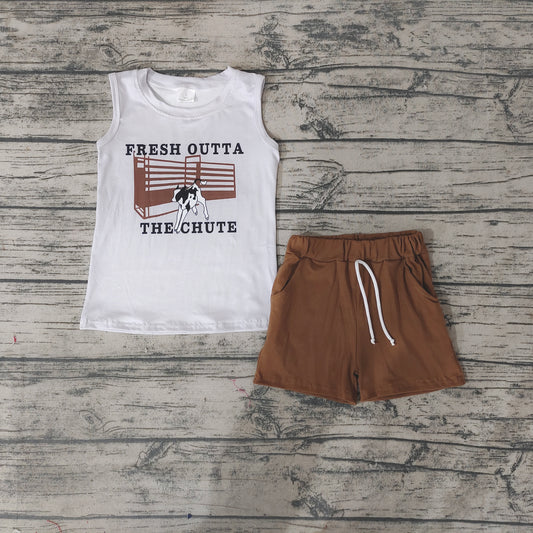 Baby Boys Summer Western Cow Tee Shirts Shorts Sets
