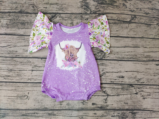 Baby Purple Girls Cow Flowers Rompers