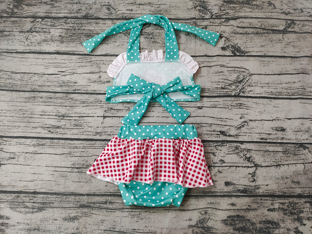 Baby Girls Princess Green Tie Back Tow Pieces Swimsuits
