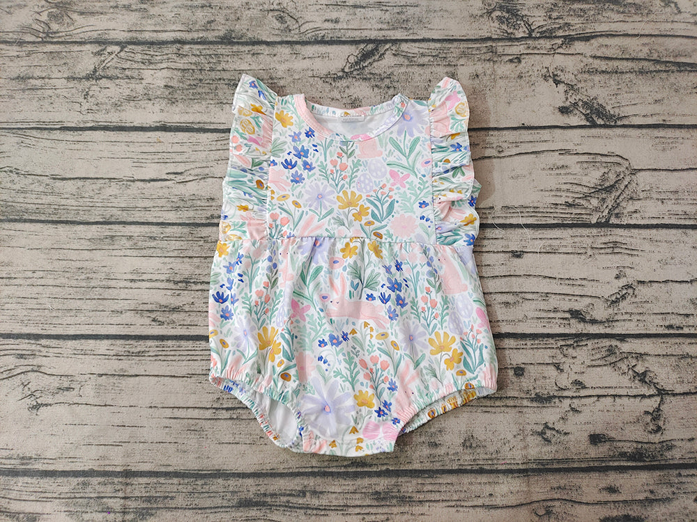 Baby Girls Floral Easter Rabbit Spring Rompers