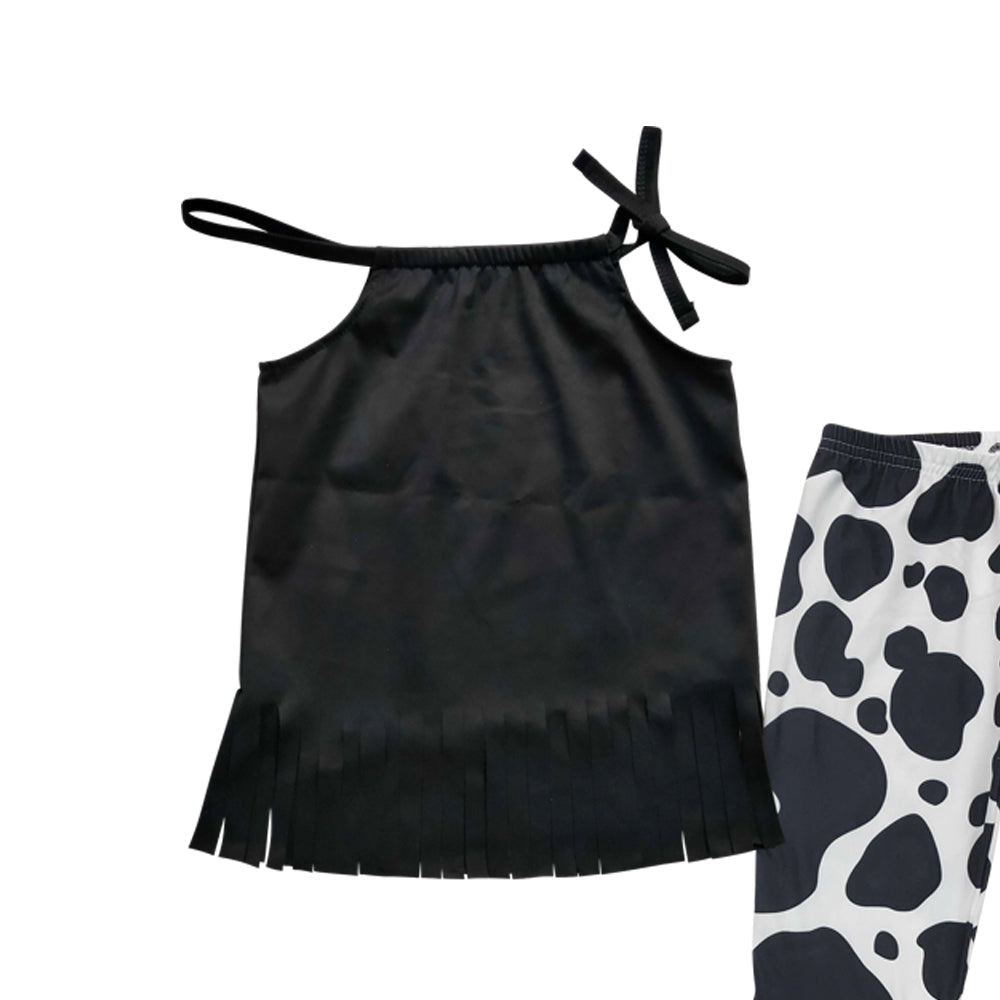 Baby Girls Black Tassel Top Cow Bell Bottom Pants Sets