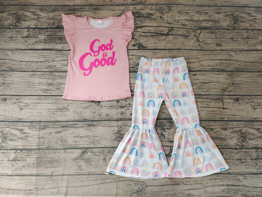 Baby Girls Pink God Good Rainbow Bell Pants Clothes Sets