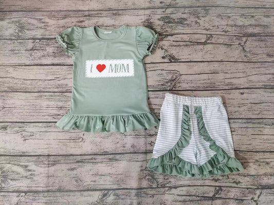 Baby Girls I Love Mom Summer Shorts Clothes Sets