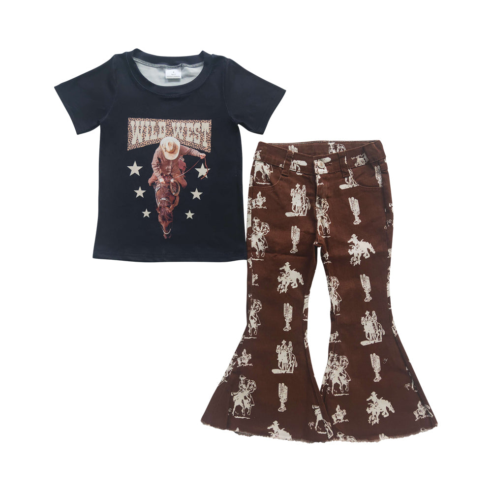 Baby Girls Wild West Top Redeo Denim Pants Clothes Sets