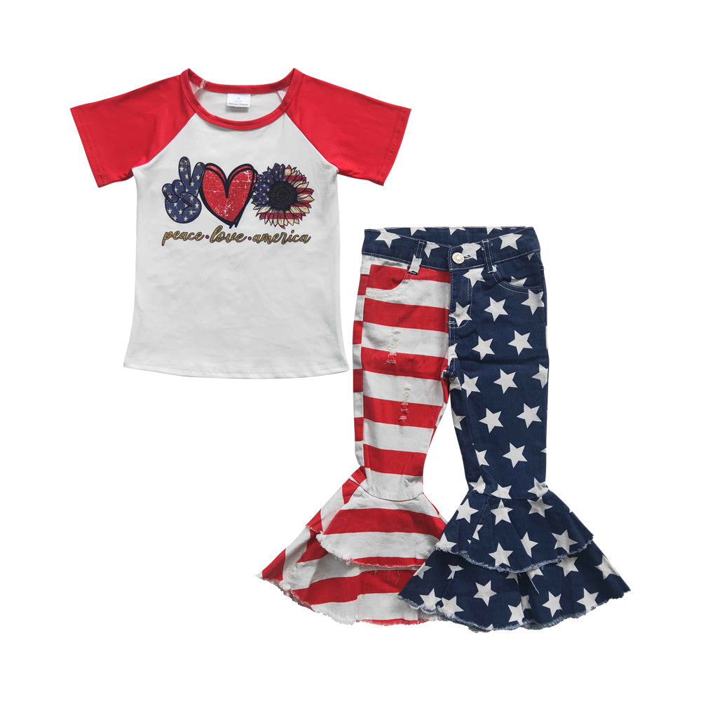 Baby Girls July 4th Denim Pants Clothes Sets