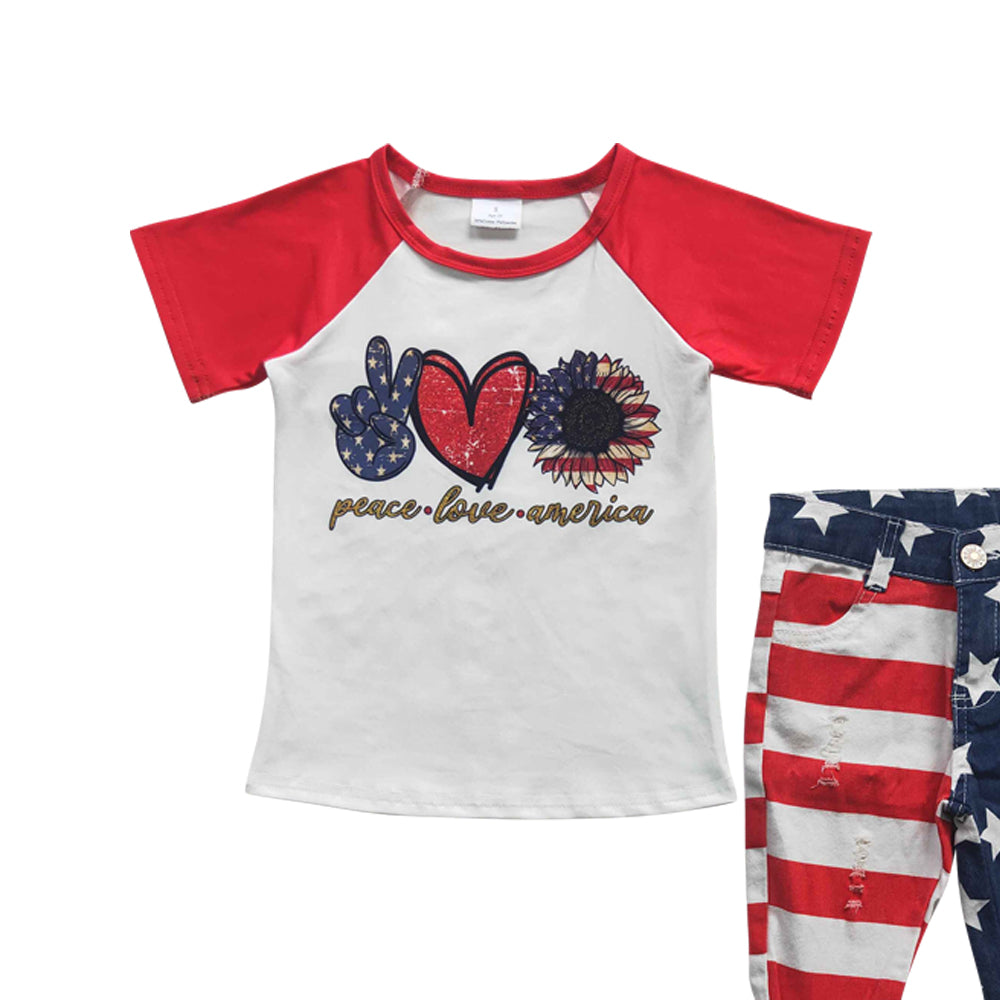 Baby Girls July 4th Denim Pants Clothes Sets