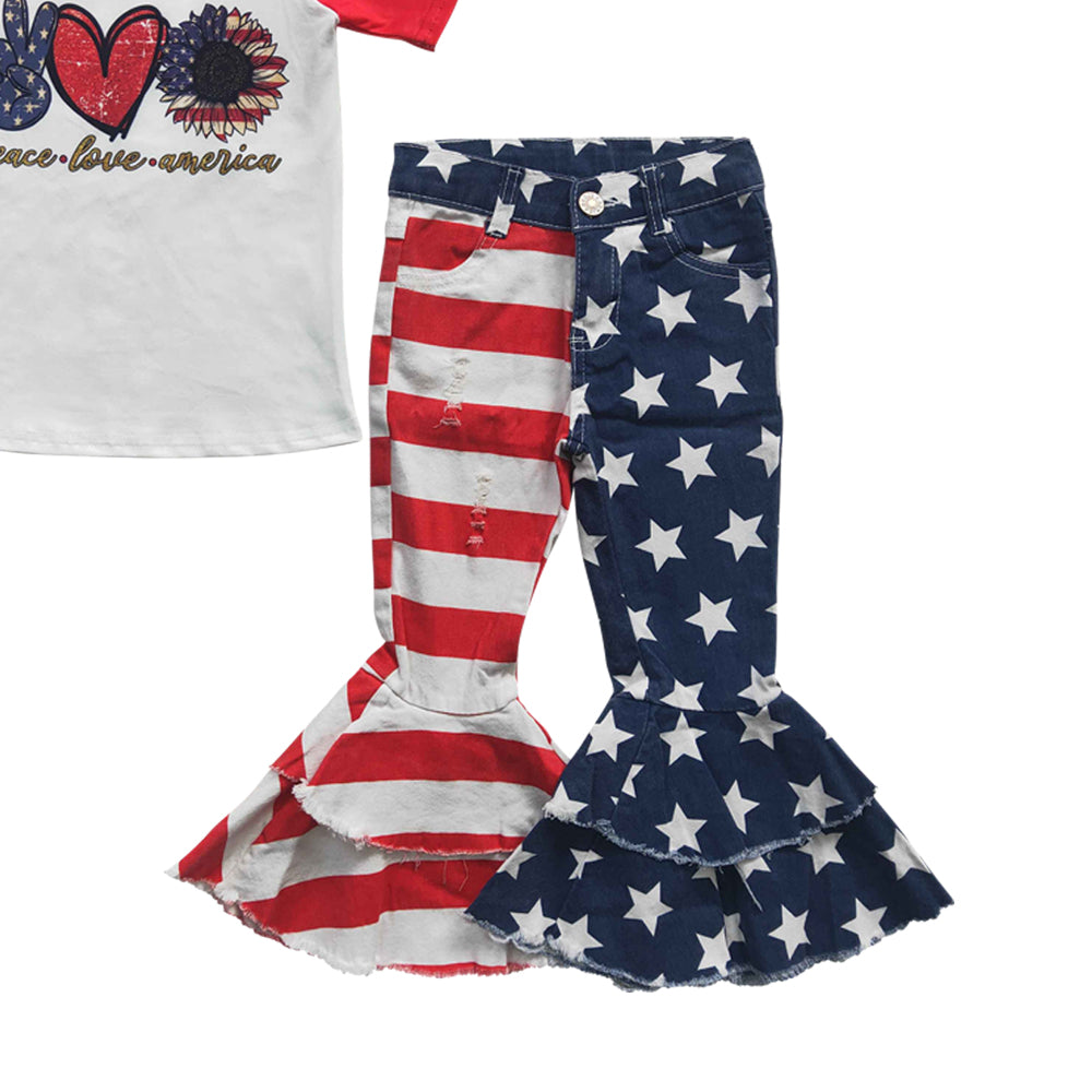 Baby Girls July 4th Denim Pants Clothes Sets