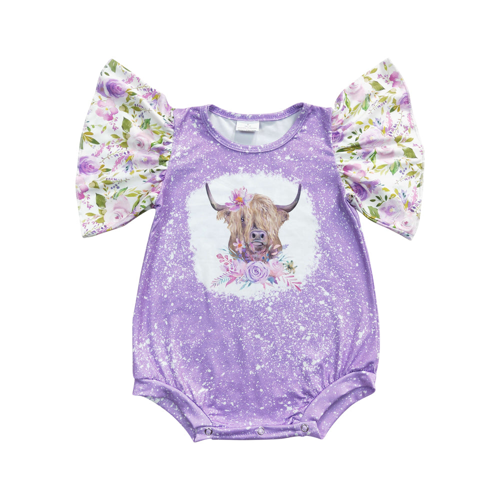 Baby Purple Girls Cow Flowers Rompers