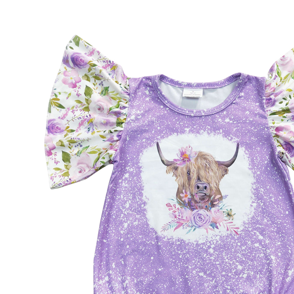 Baby Purple Girls Cow Flowers Rompers