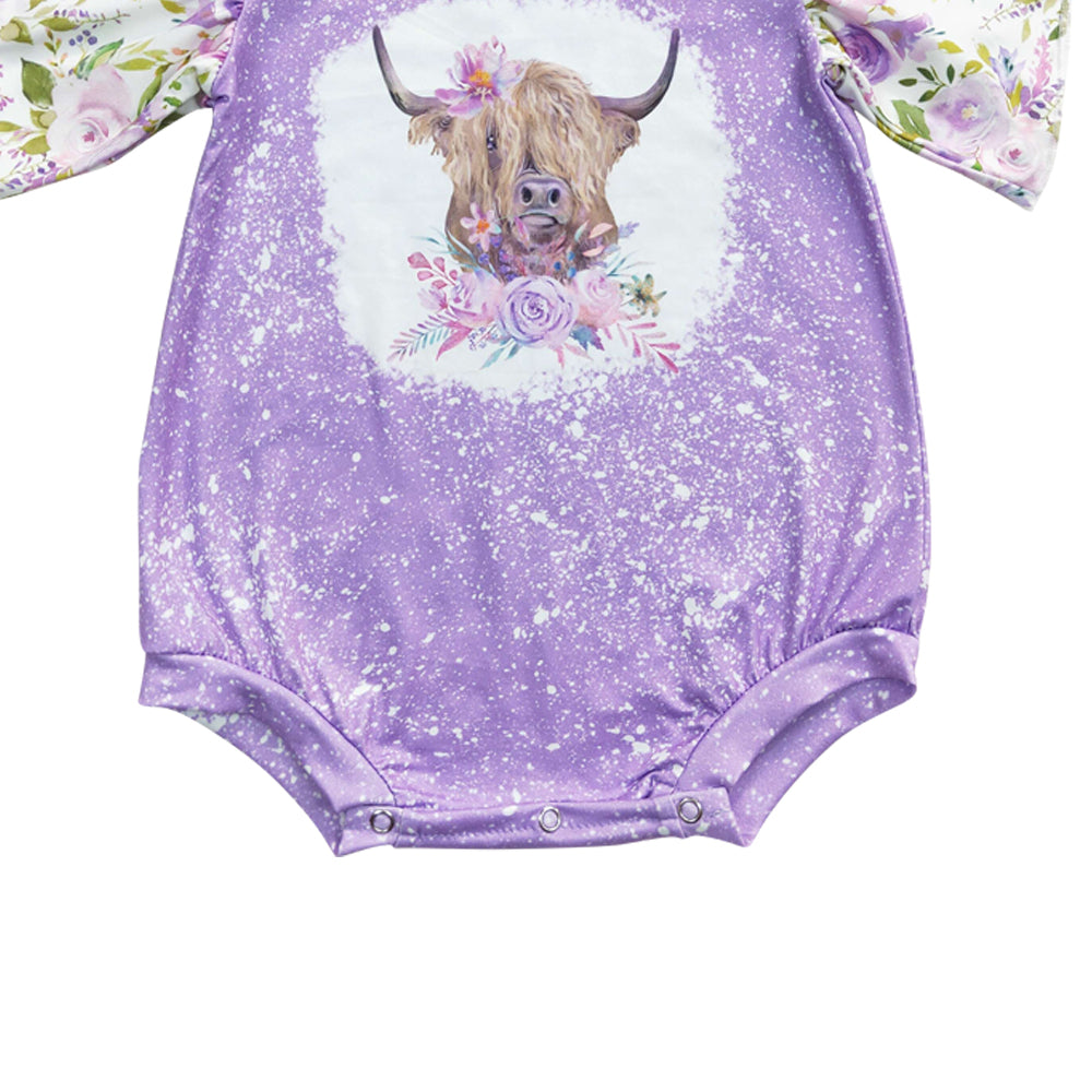 Baby Purple Girls Cow Flowers Rompers