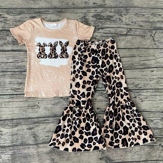 Baby Girls Easter Bunny Leopard Bell Pants Clothes Sets