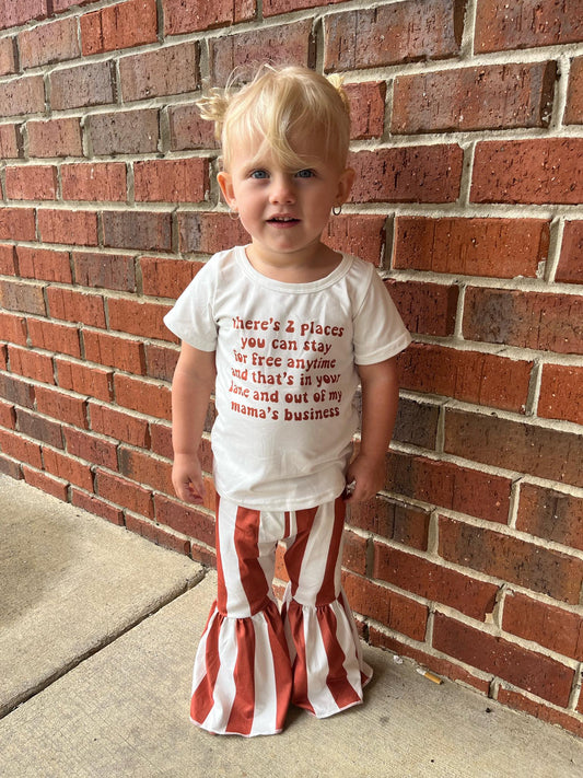 Places white shirt orange stripe bell pants sets