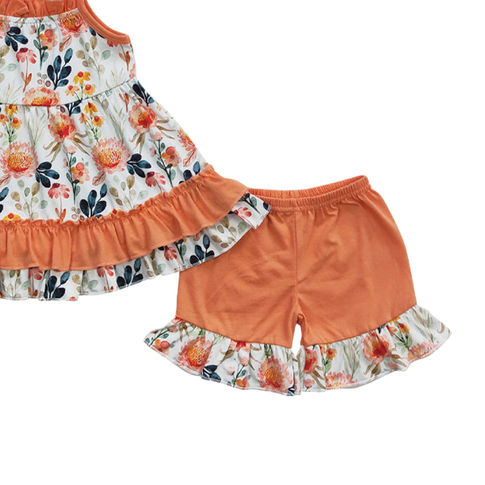 Baby Girls Orange Floral Summer Shorts Clothes Sets
