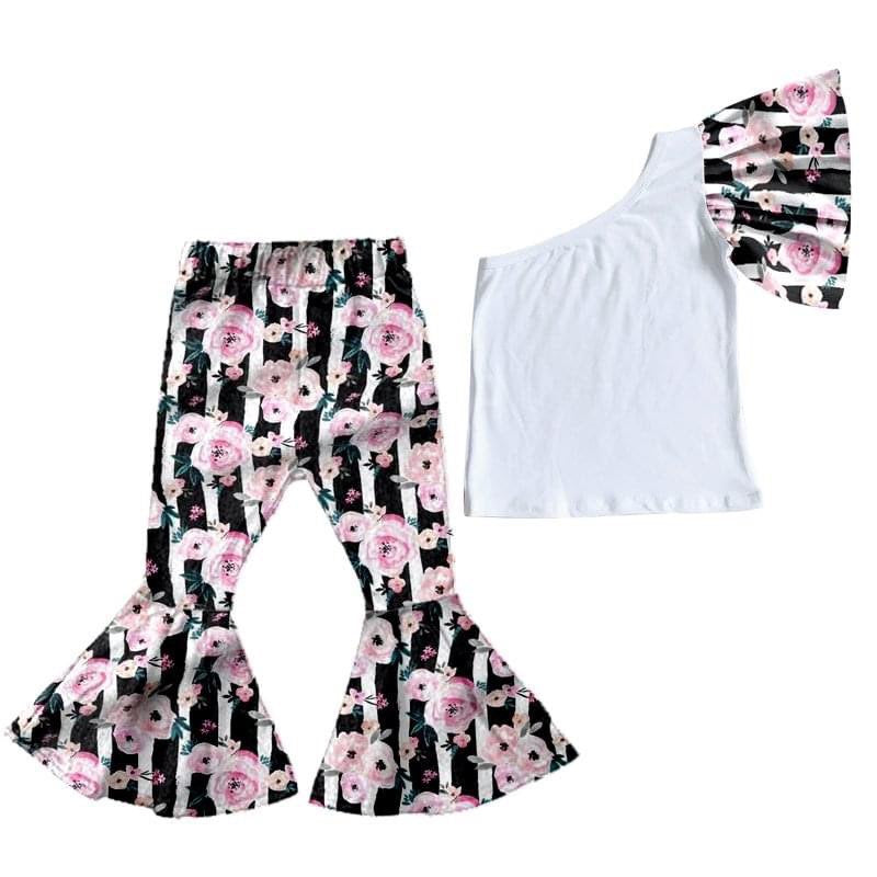 Baby girls one shoulder ruffle pants clothing sets preorder