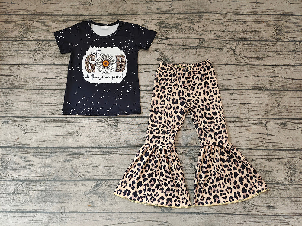 Baby Girls God Sunflower Leopard Bell Pants Clothes Sets