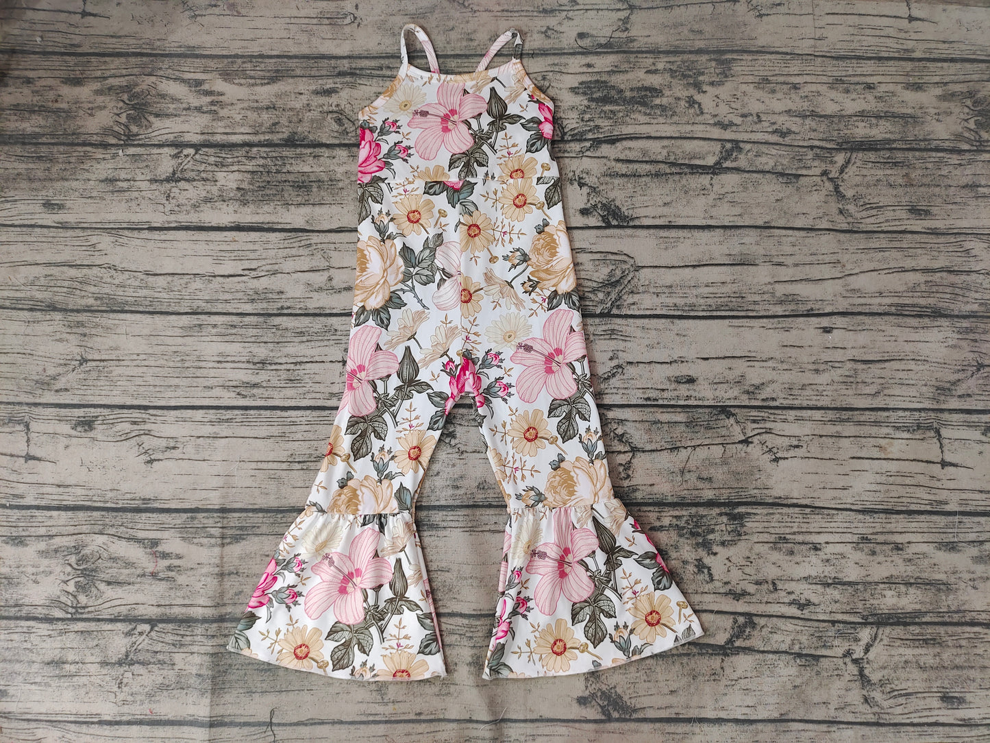 Baby Girls Big Flowers Strap Bell Bottom Jumpsuits