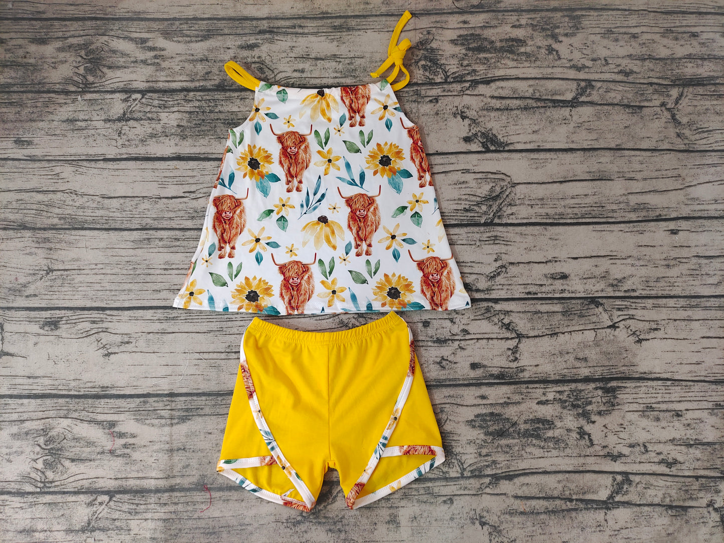 Baby Girls Highland Cow Halter Top Summer shorts sets