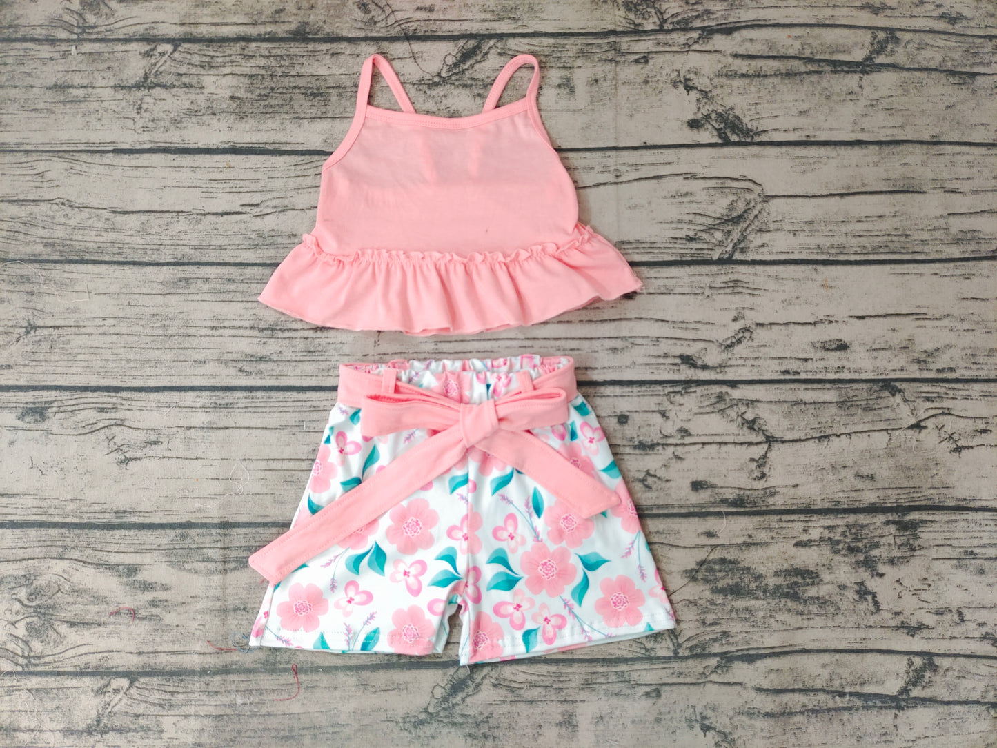 Baby Girls Floral Belt Summer Shorts Sets