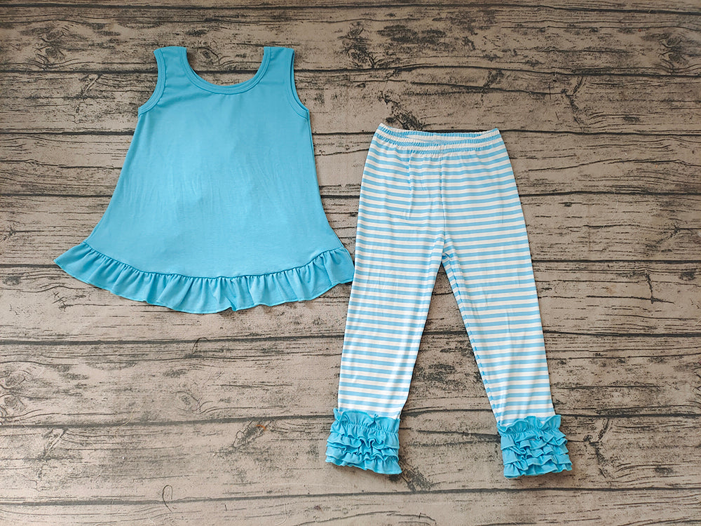 Baby Girls Blue Tunic Stripe Legging Pants Clothes Sets