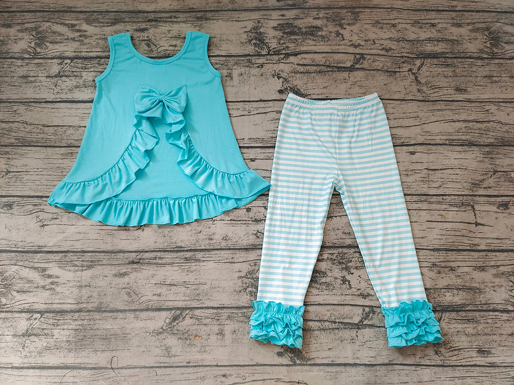 Baby Girls Green Bow Tunic Stripe Icing Legging Pants Clothes Sets