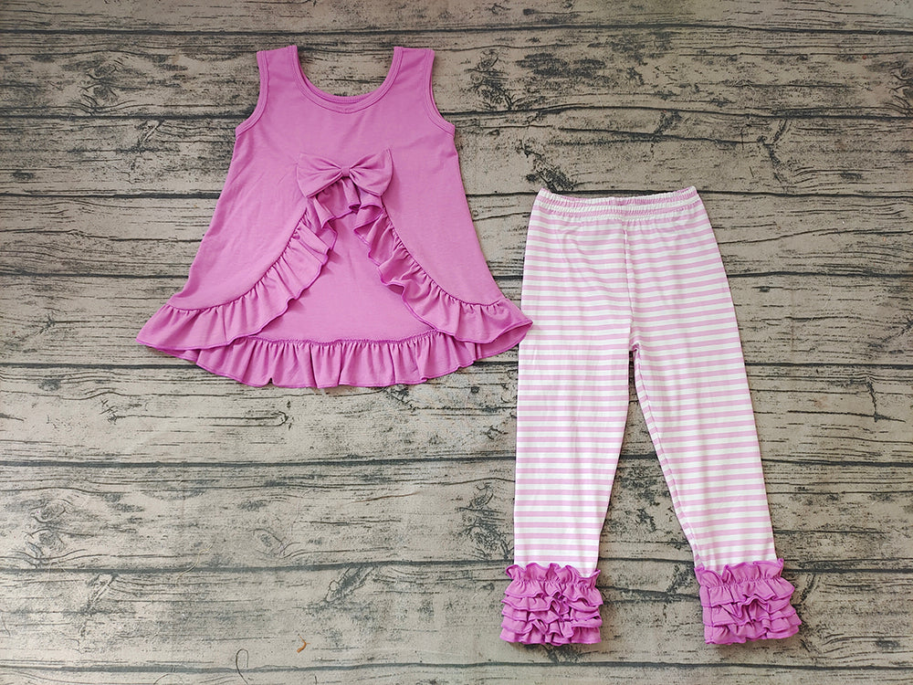 Baby Girls Pink Bow Tunic Stripe Icing Legging Pants Clothes Sets