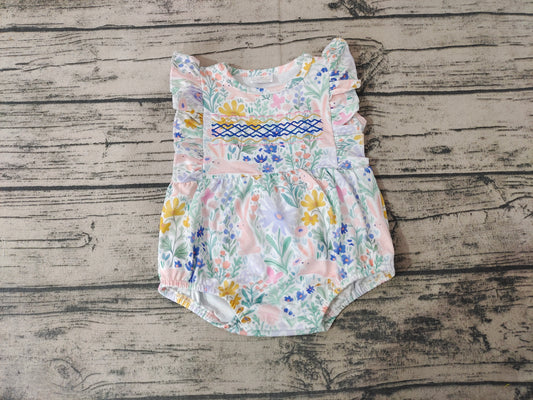 Baby Girls Floral Easter Rabbit Spring Rompers