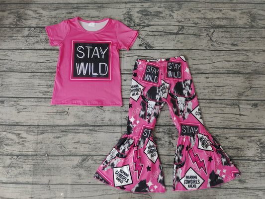 Baby Girls Stay Wild Pink Western Bell Pants Clothes Sets
