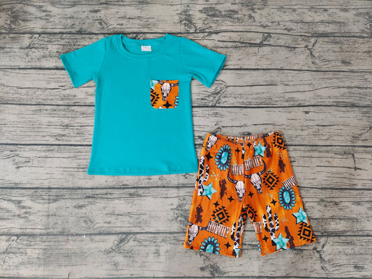 Baby Boys Summer Western Cow Pockets Shorts Sets