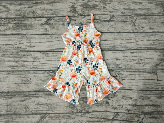 Baby Girls Orange Flowers Strap Jumpsuits