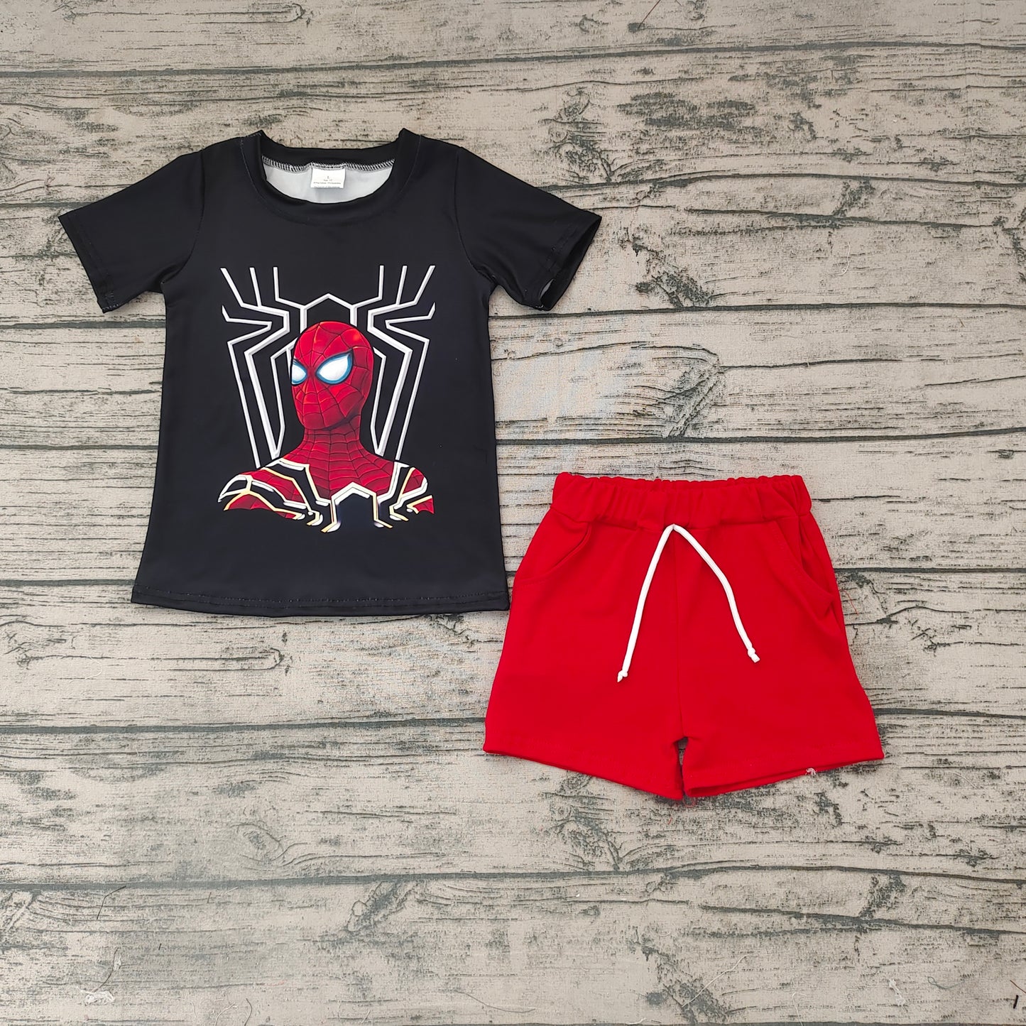 Baby Boys Red Cartoon Tee Shirts Shorts Sets