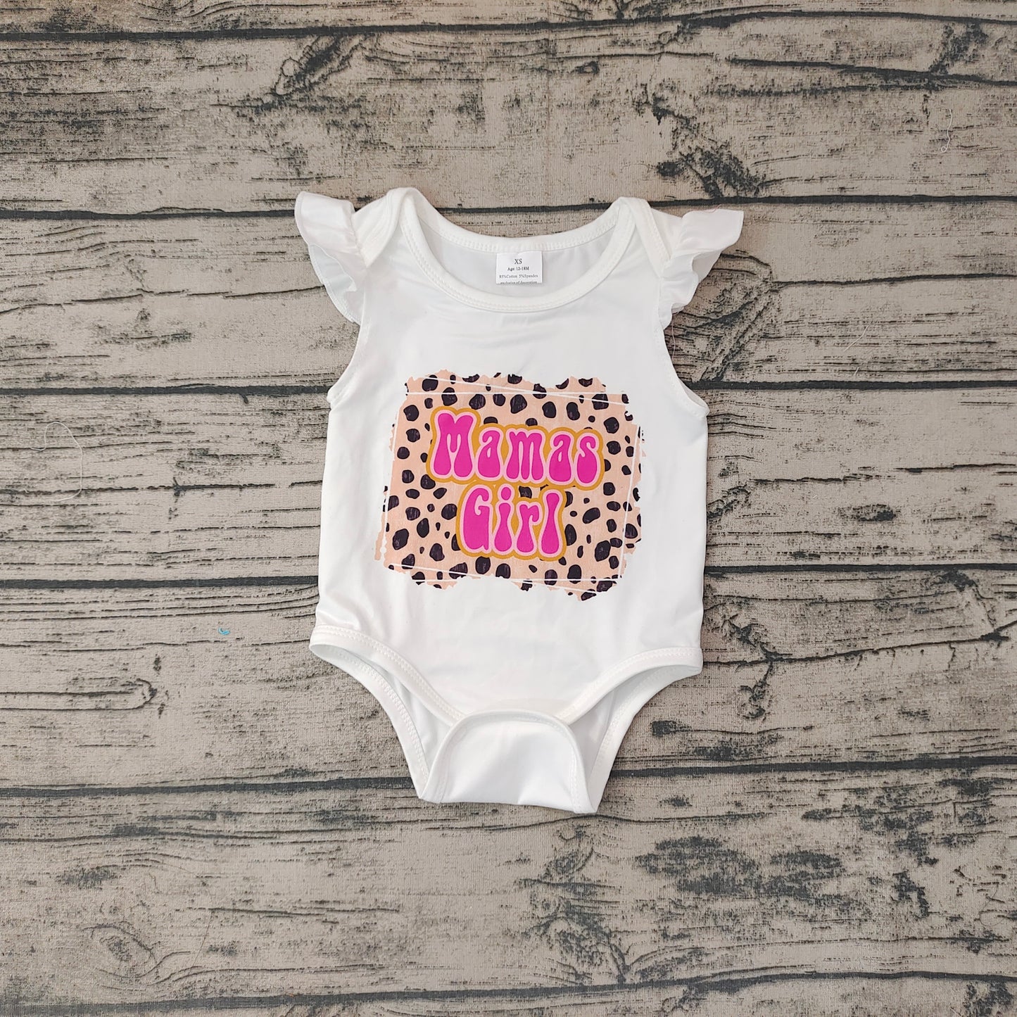 Baby Infant Flutter Sleeve Mama's Girl Leopard Rompers