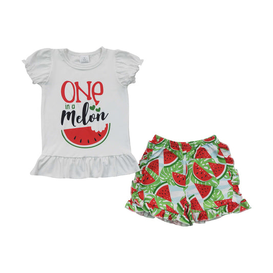Baby Girls One in Melon Summer Ruffle Shorts Clothes Sets