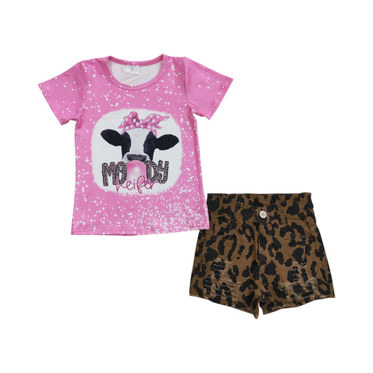 Baby Girls Pink Moody Shirts Denim Shorts clothes sets