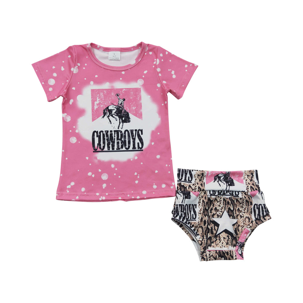 Baby Girls Pink Cowboys Tops Star Bummie Sets