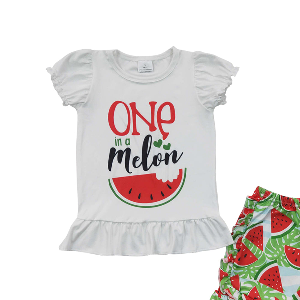 Baby Girls One in Melon Summer Ruffle Shorts Clothes Sets