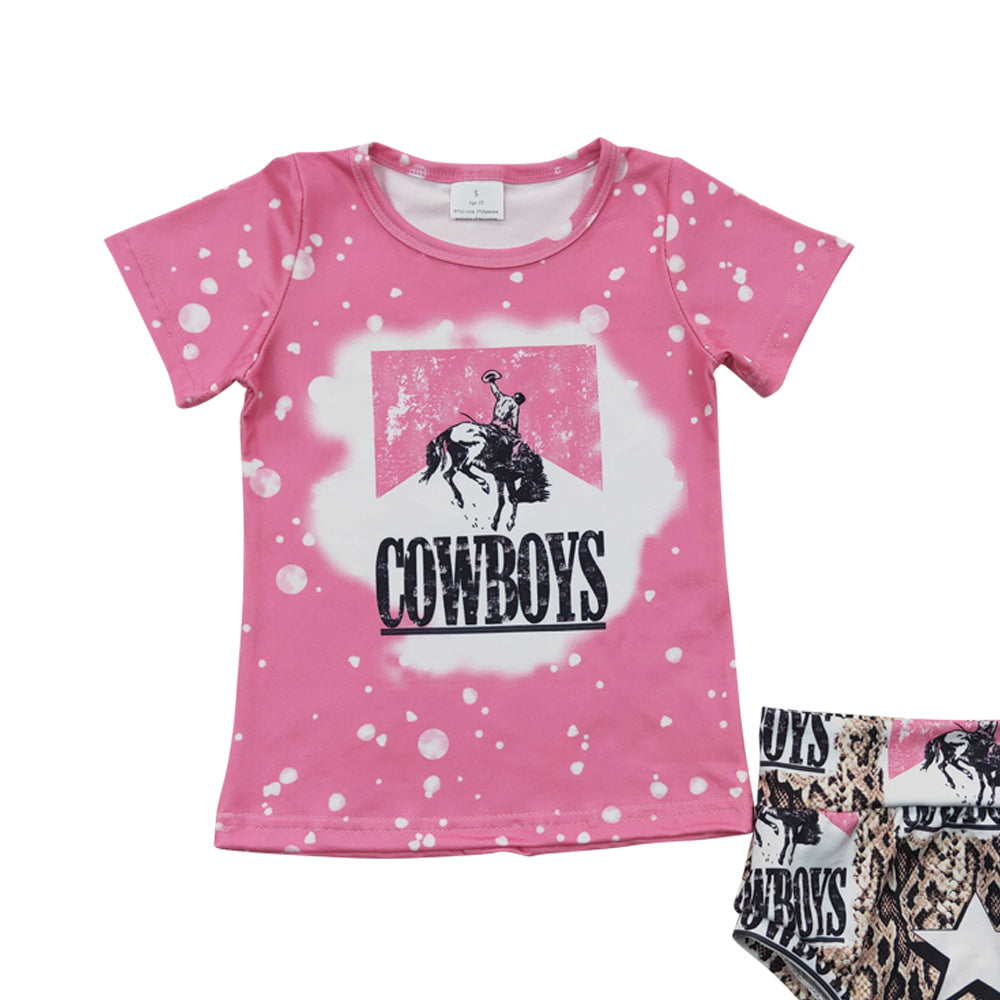 Baby Girls Pink Cowboys Tops Star Bummie Sets