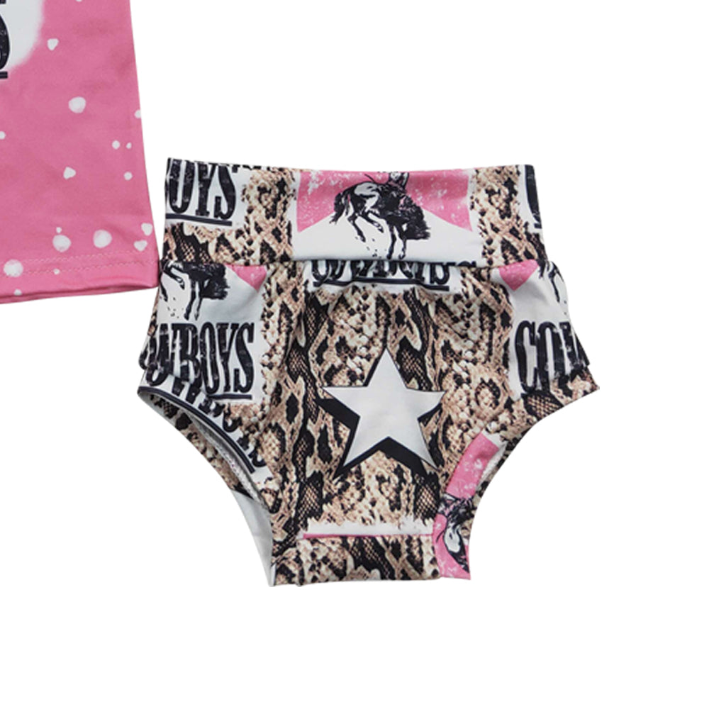Baby Girls Pink Cowboys Tops Star Bummie Sets