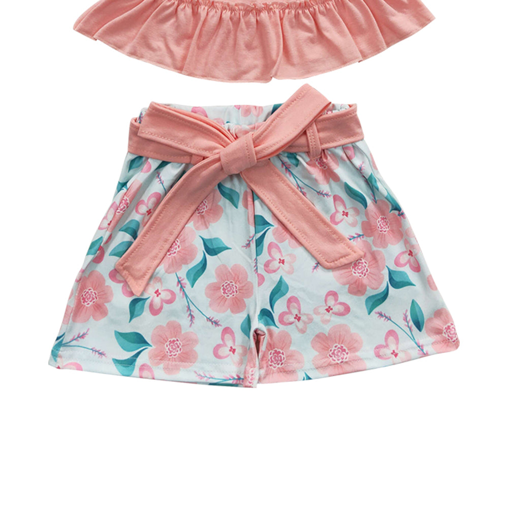 Baby Girls Floral Belt Summer Shorts Sets