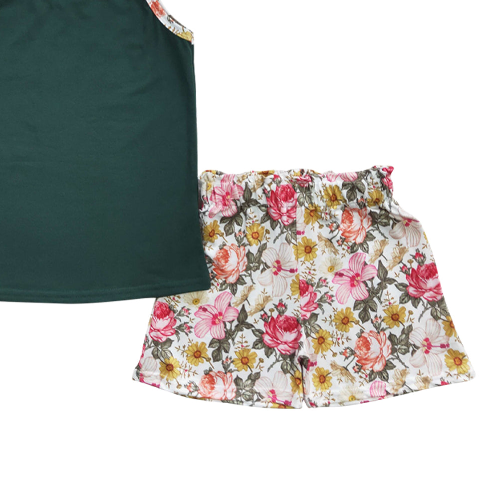 Baby Girls Green Straps Tops Floral Summer Shorts Sets