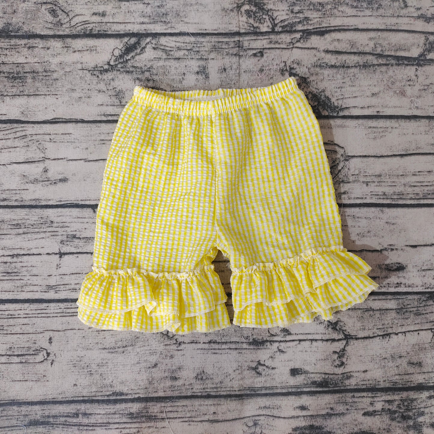 Baby Girls Yellow Ruffle Plaid Seersucker Fabric Shorts