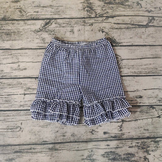 Baby Girls Double Ruffle Plaid Seersucker Fabric Shorts