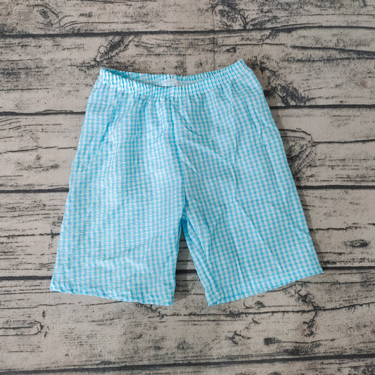 Baby Boys Aqua Plaid Seersucker Fabric Shorts