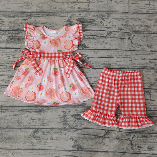 Baby Girls Summer Orange Bows Tunic Ruffle Shorts Clothes